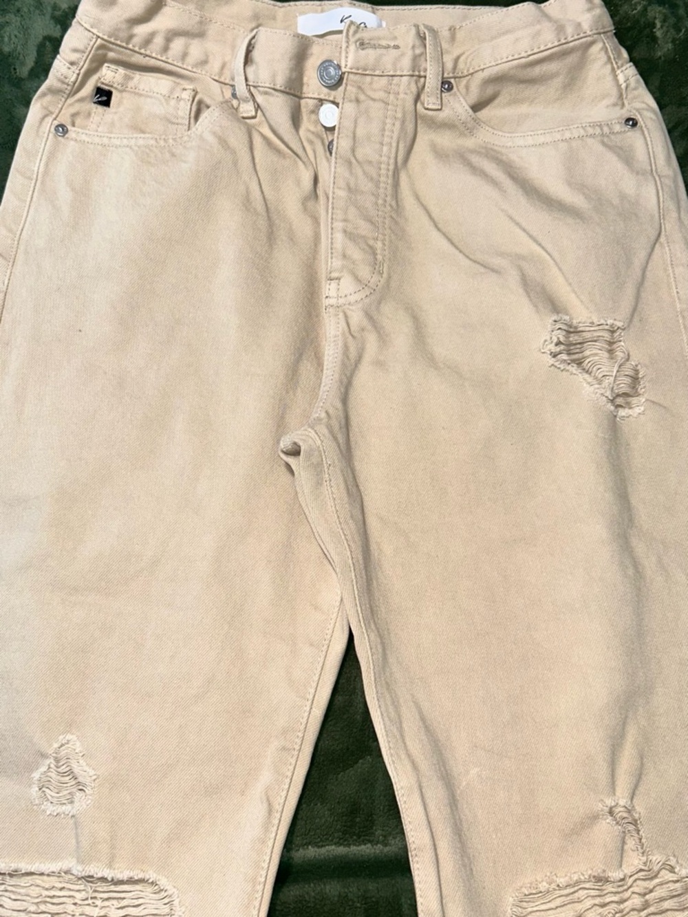 Women’s Kancan Beige Distressed High-Rise Jeans